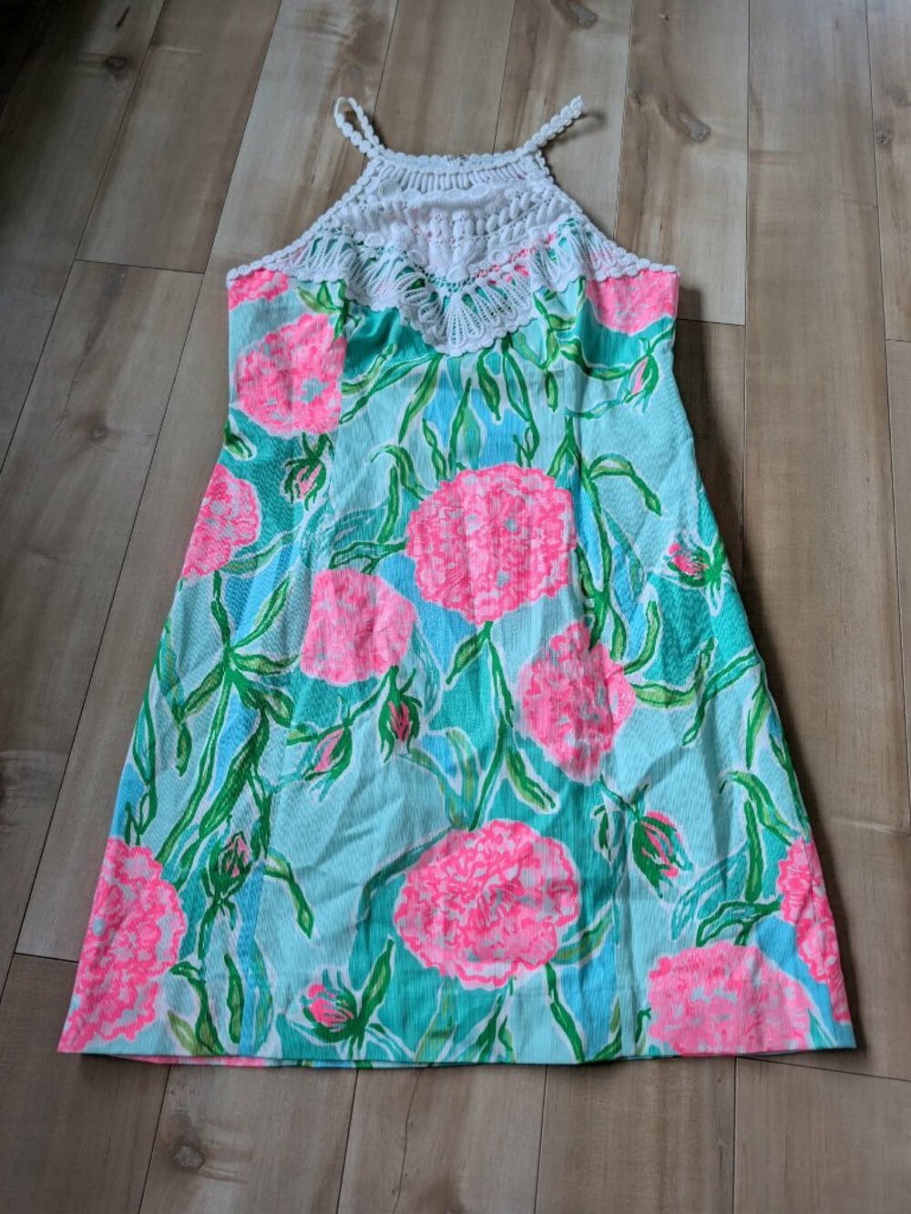 Lilly Pulitzer Pearl Shift Dress Sz 6 Pink Floral Lace Halter EUC